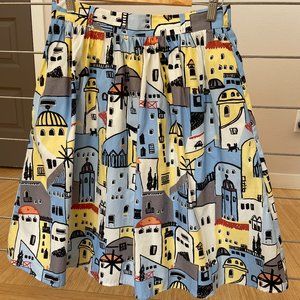 MocCloth Mediterranean print knee-length skirt with pockets